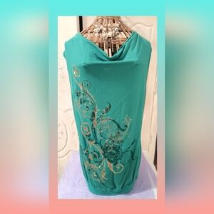 H & M Green and Gold Floral Top